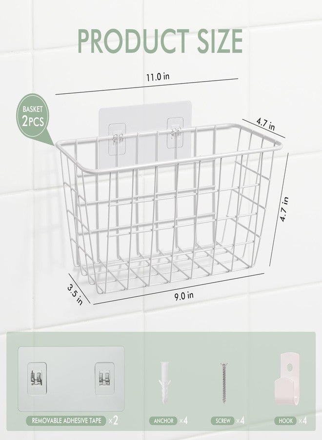 LIGHT DUST Wire Hanging Wall Basket, Baskets Set Adhesive Wall Mount Organizer for Pantry Kitchen RV Bathroom Cabinet Storage Organization (2 White) - Image 2